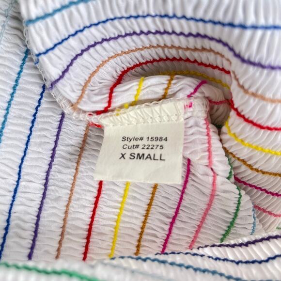 Aqua Rainbow Stripe Off Shoulder Smocked Ruffle Crop Top - Size XS - Picture 8 of 11